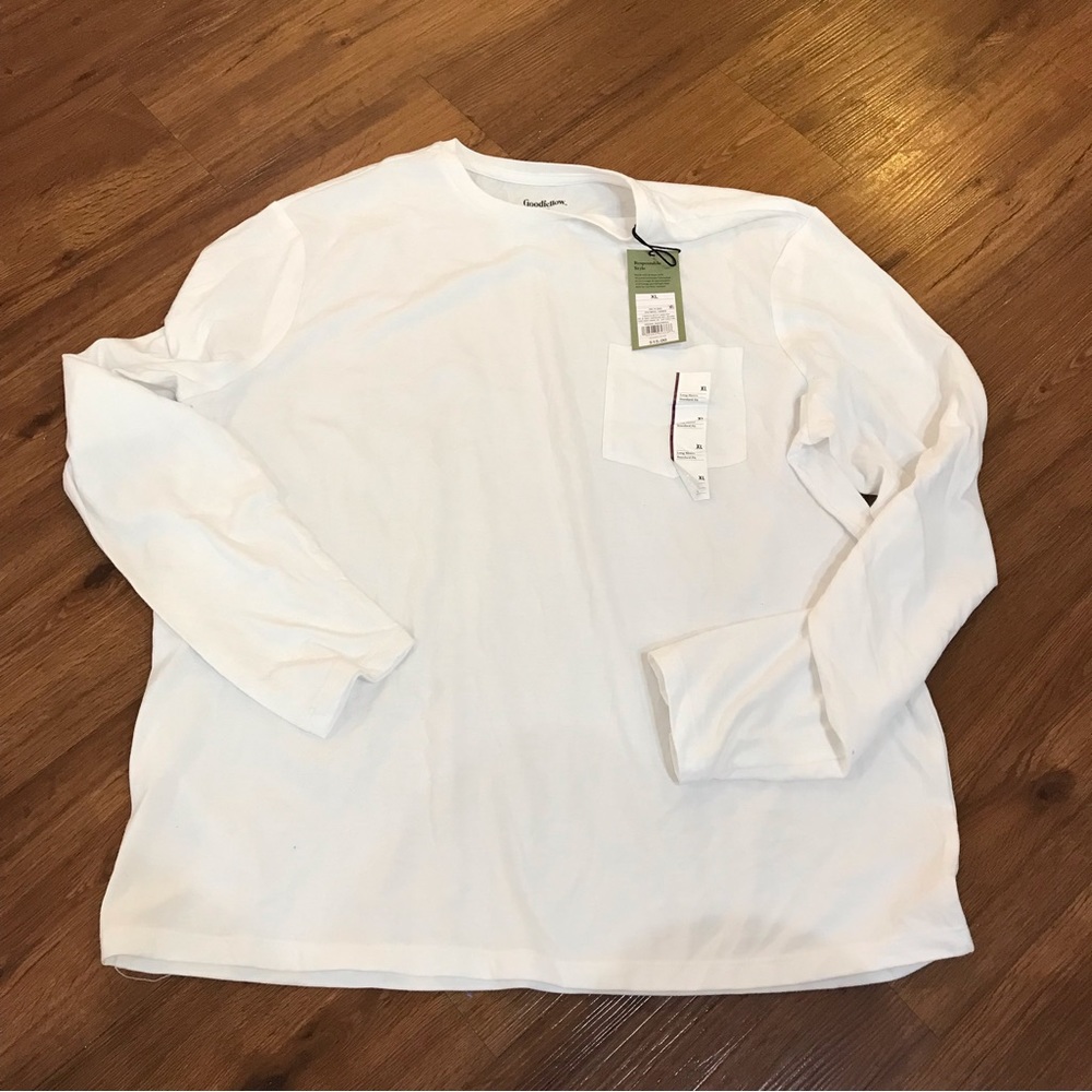 Goodfellow & Co Men White Standard Fit Long Sleeve Crewneck T-shirt size XL